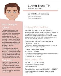 Mẫu CV cho người chưa có kinh nghiệm ngành Marketing