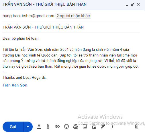 Những mẫu email giới thiệu bản thân