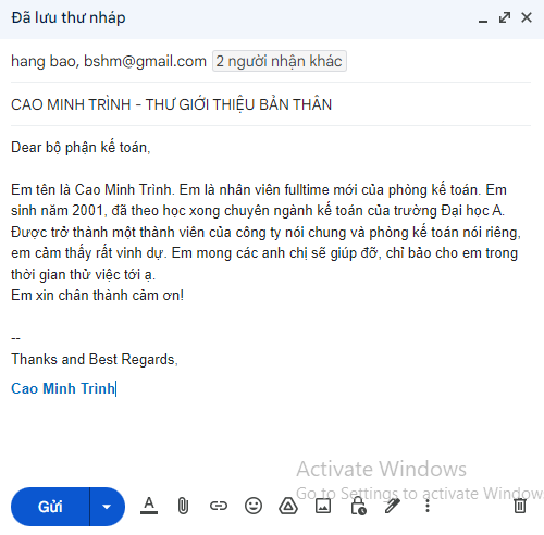 những Mẫu email giới thiệu bản thân