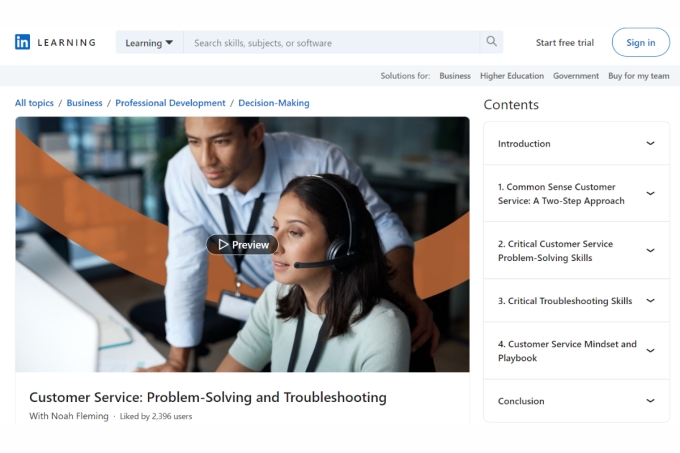 Khóa học cung cấp chứng chỉ về Customer Service: Problem Solving and Troubleshooting