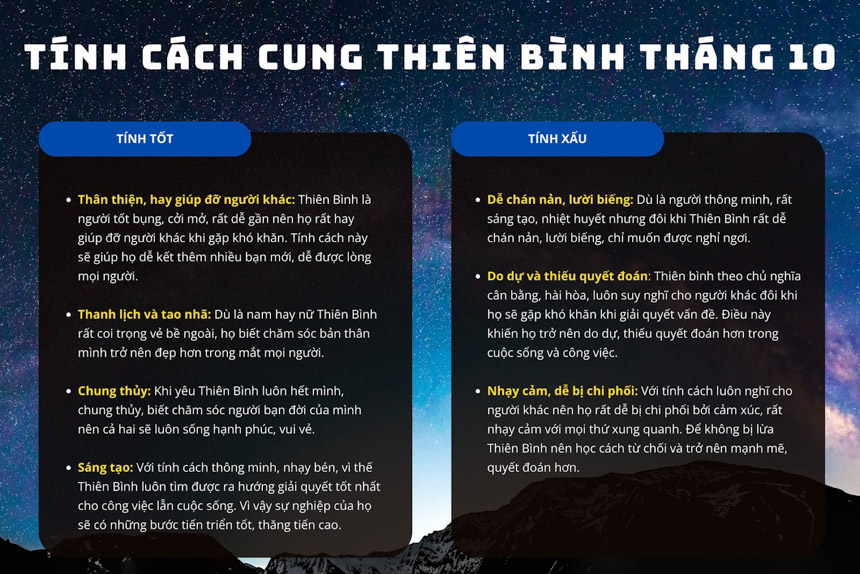 tính cách thiên bình tháng 10