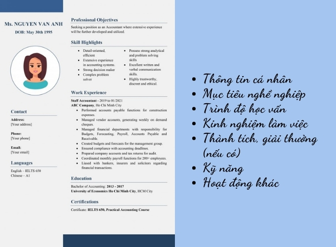 Điền thông tin cần thiết và điều chỉnh CV