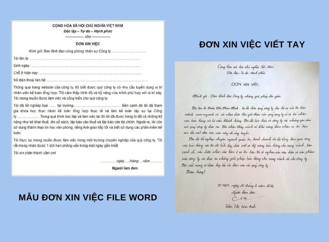 Có 2 loại được nhà tuyển dụng chấp nhận là đơn xin việc viết tay và đơn xin việc file word