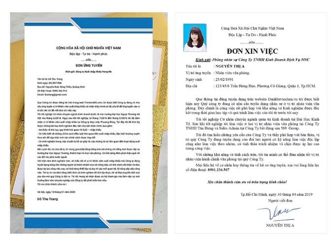 Đơn xin việc (application for employment)