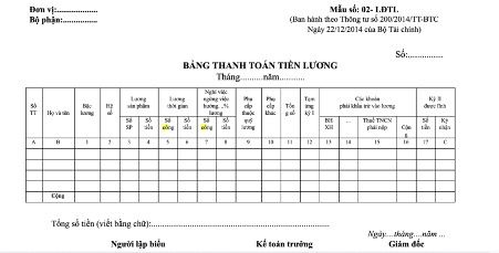 Mẫu thanh toán tiền lương nhân viên