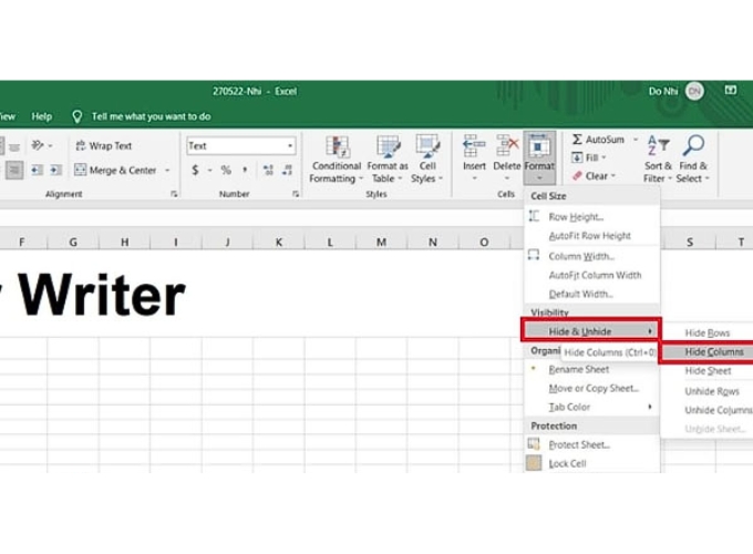 Cách ẩn bớt cột trong excel bằng tùy chọn Go To và Format