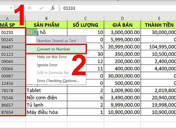 Dùng Error Checking Option