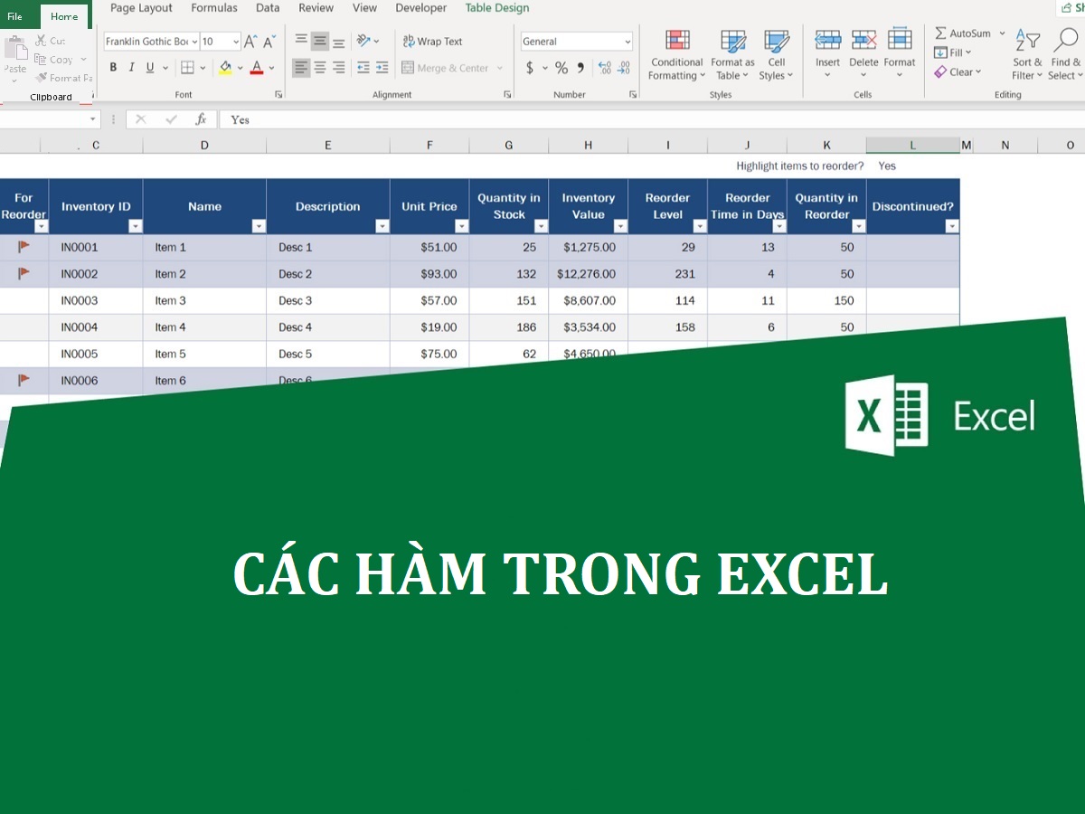 các hàm trong excel