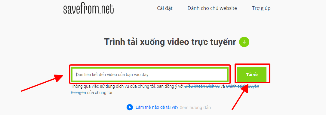 Sử dụng dịch vụ trực tuyến SaveFrom để tải video youtube