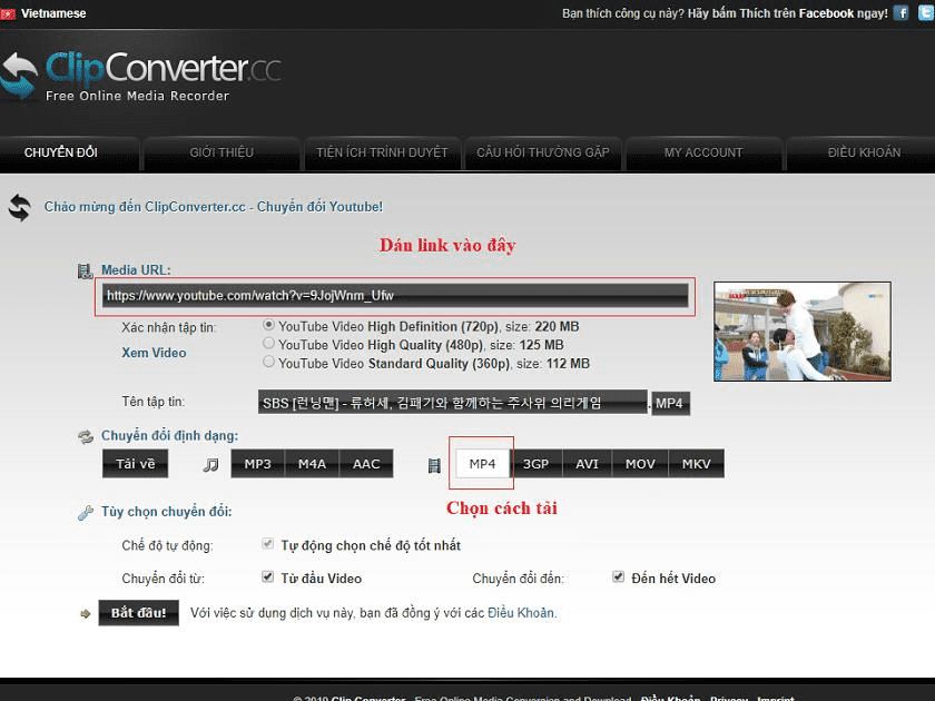 Tải video Youtube bằng Clip Converter 