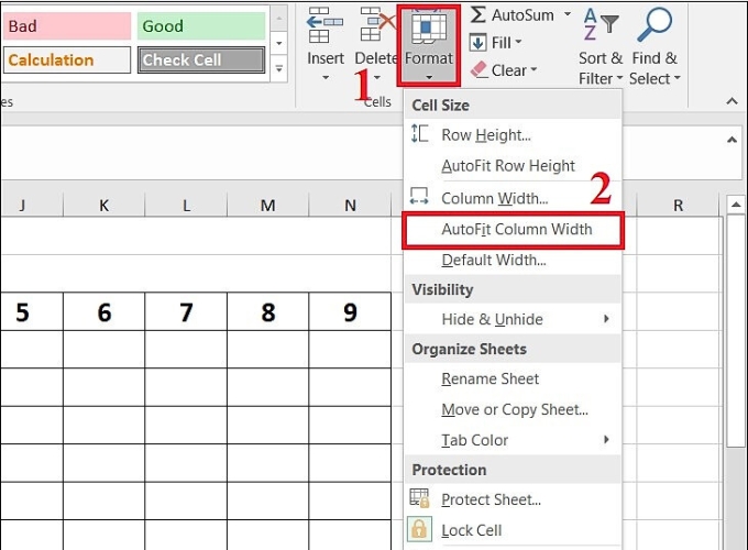 Cách dùng AutoFit để điều chỉnh độ rộng cột