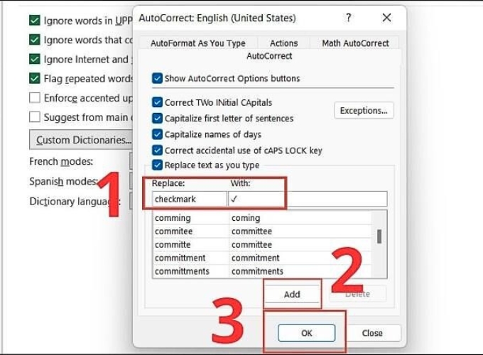 Dấu tích bằng chức năng Autocorrect