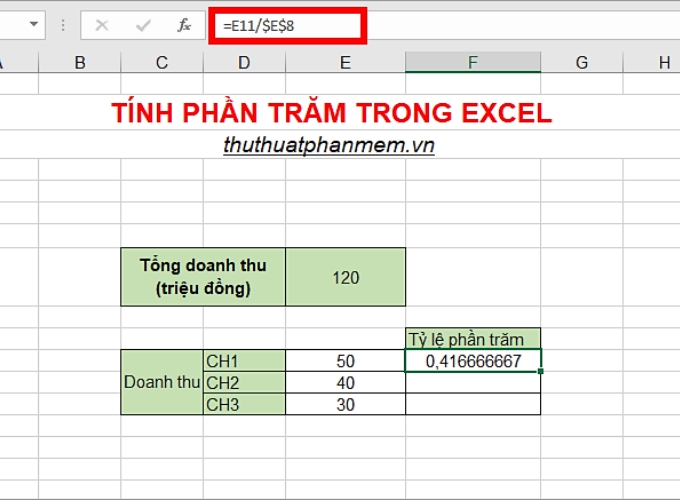 Cách tính phần trăm trong excel