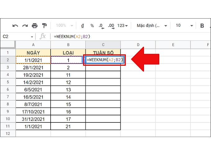 Cách tính số tuần trong excel