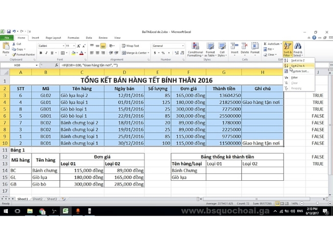 Cách tính thành tiền trong excel