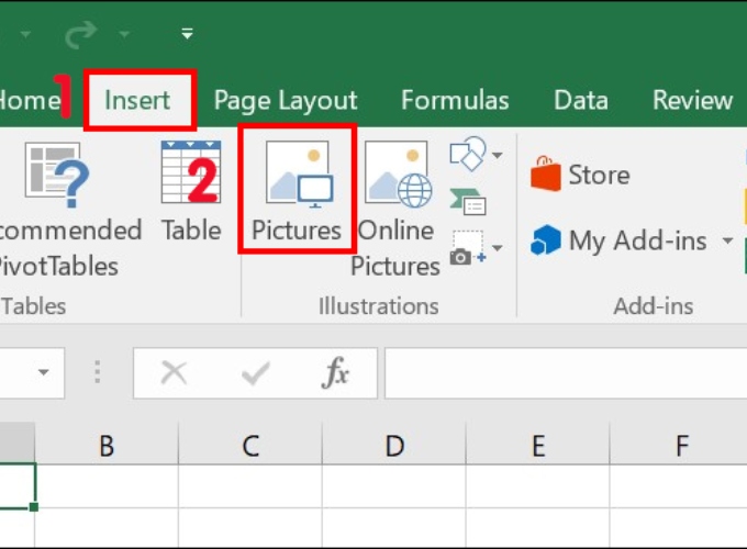 Bước 1 chèn hình ảnh vào excel