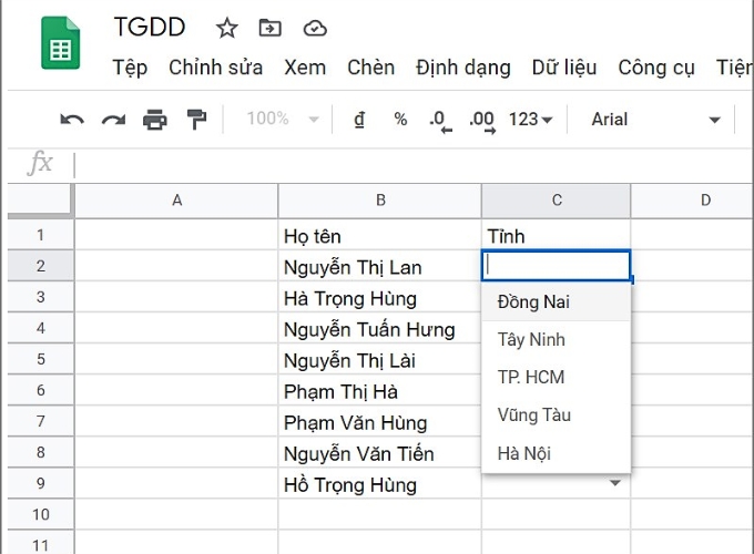 Cách tạo bảng trong google sheet