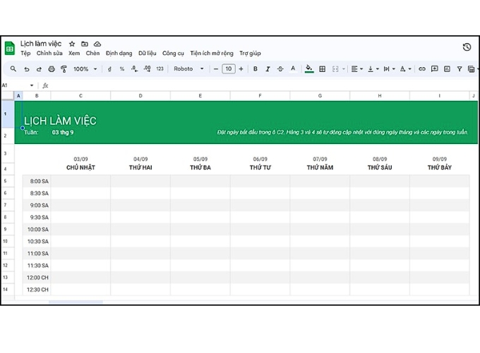 Cách tạo lịch trên google sheet