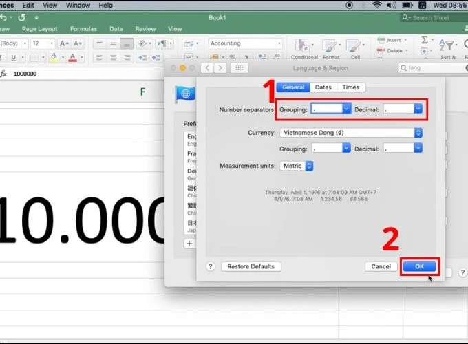 Cách chỉnh dấu chấm phẩy trong excel trên Macbook
