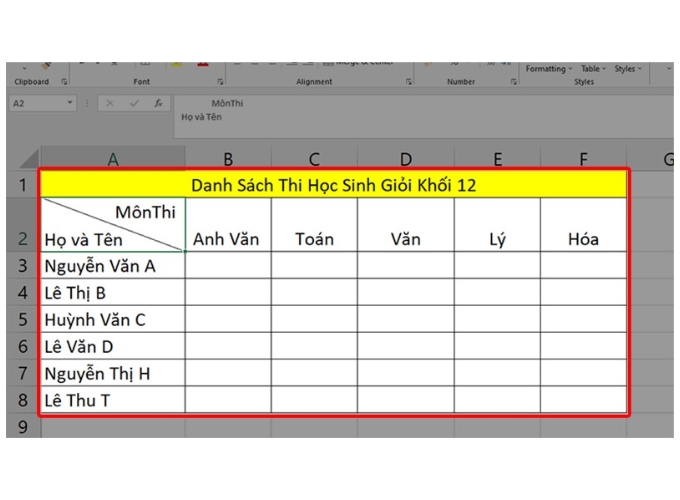 Cách gạch chéo ô trong excel chỉ ra các ô tính toán hoặc tổng kết