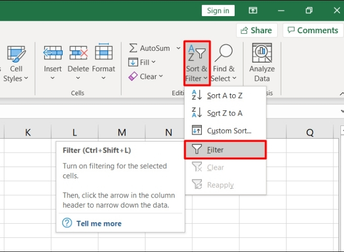 Cách tạo bộ lọc trong excel