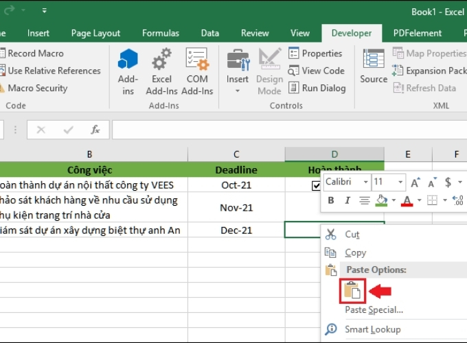 Cách tạo ô click chọn trong excel