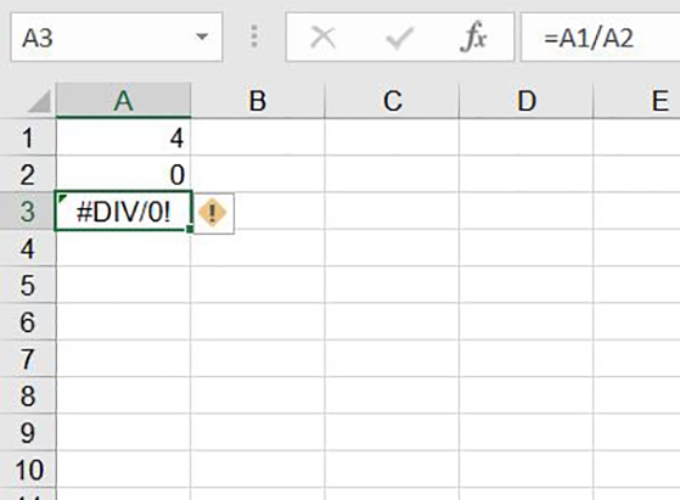 Lỗi chia cho giá trị 0: #DIV/0!