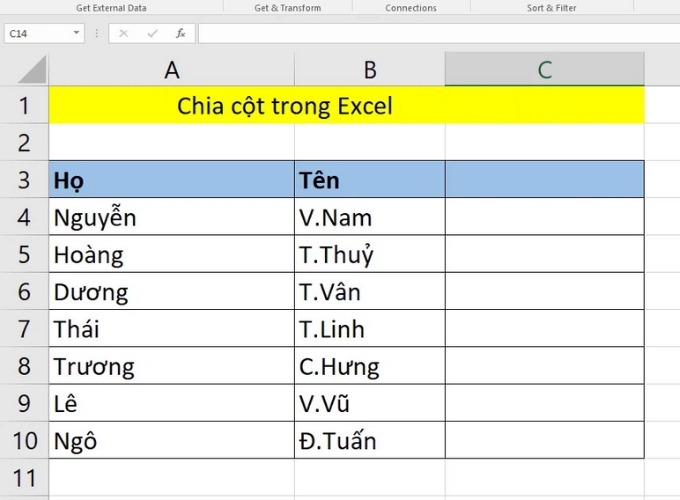 Bước 5 chia cột trong excel