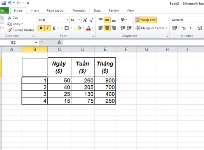 Bước 1 chia 1 ô excel thành 2 ô chéo tam giác