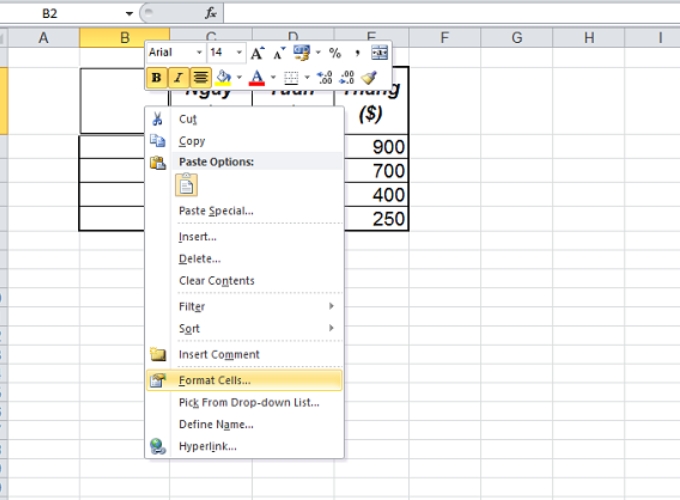 Bước 2 chia 1 ô excel thành 2 ô chéo tam giác