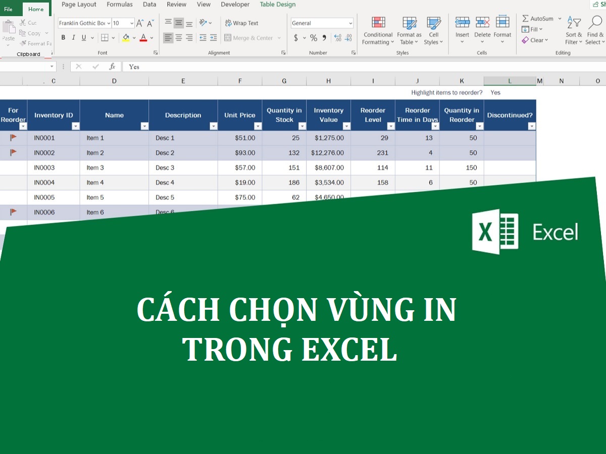 Cách chọn vùng in trong excel