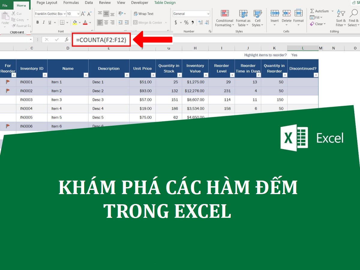 Cách đếm trong excel