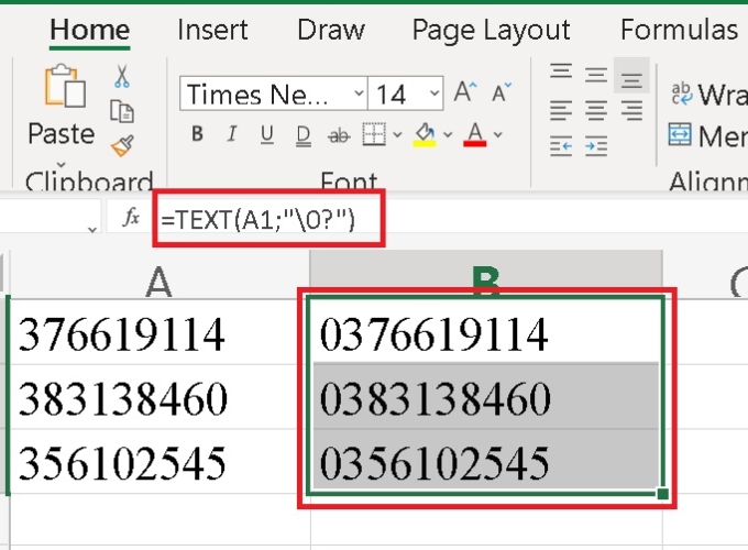 Cách đánh số 0 trong excel bằng hàm Text