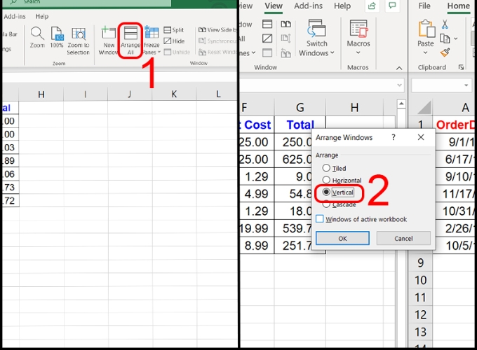 Cách so sánh 2 file excel bằng View Side by Side