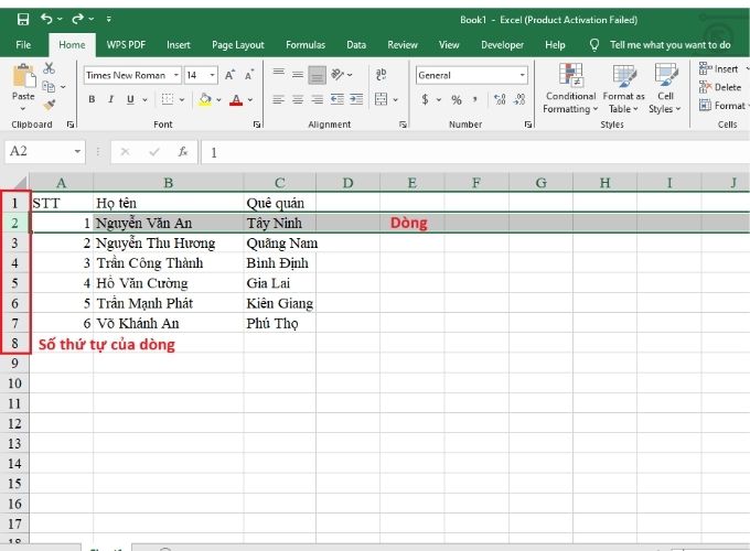 Phân biệt dòng và số thứ tự dòng trong Excel