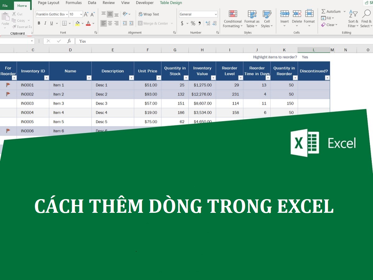 cách thêm dòng trong excel