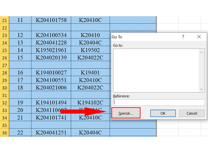 Áp dụng xóa ô trong Excel bằng phím tắt