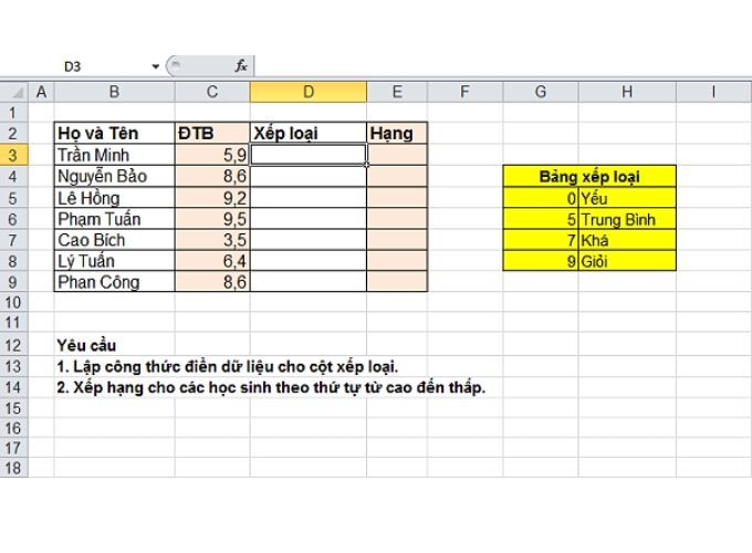 Xếp loại Excel trong công việc