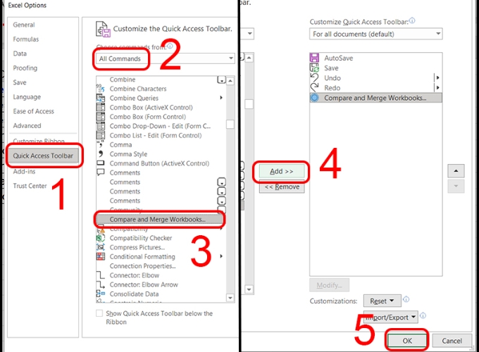 Sử dụng Compare and Merge Workbooks để so sánh 2 file excel 