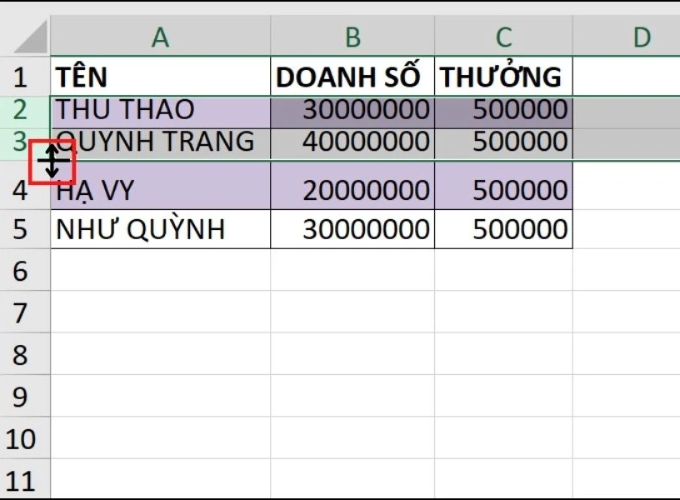 Cách chỉnh dòng trong Excel bằng thủ công