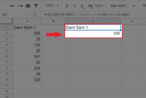 Cách lồng nhiều hàm FILTER vào nhau trong Google Sheet