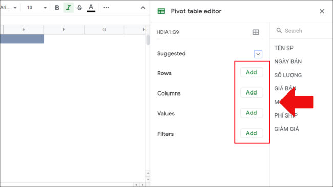 Cách tạo bảng thống kê Pivot Table trong Google Sheet bước 4