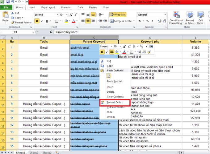 Cách gạch ngang chữ trong Excel bằng Format Cells