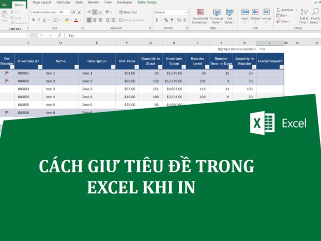 cách giữ tiêu đề trong excel khi in