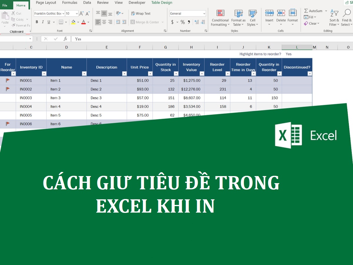 cách giữ tiêu đề trong excel khi in