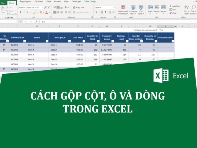 cách gộp ô trong excel