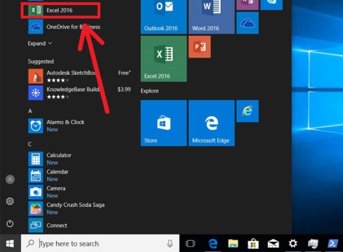 Cách mở Excel dùng Start Menu