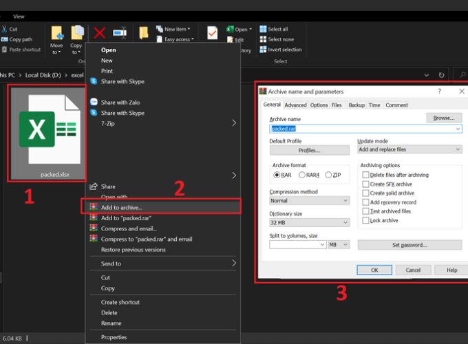 Cách nén file Excel bằng phần mềm WinRAR