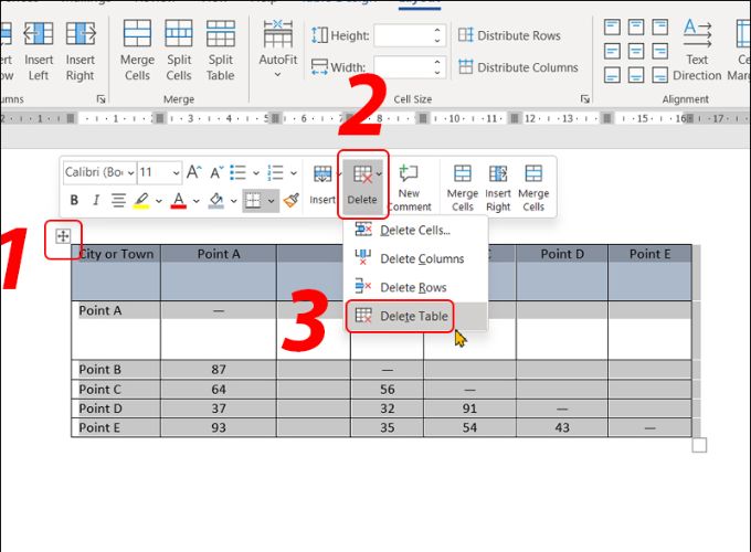 Cách xóa bảng Excel đã chèn vào word