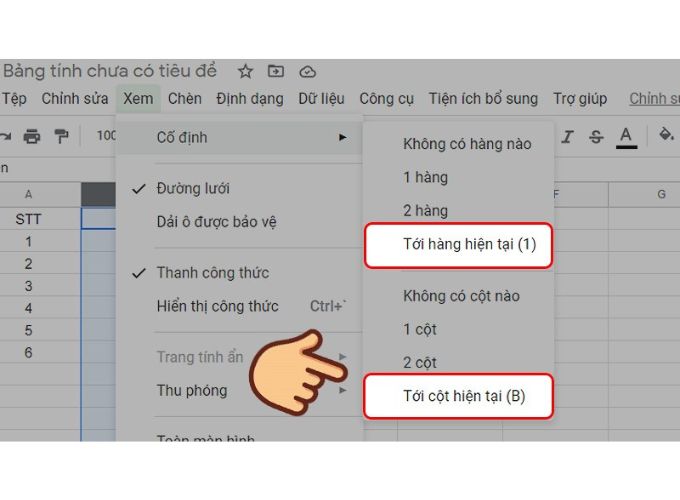 Cố định nhiều hàng trong Google Sheet 3